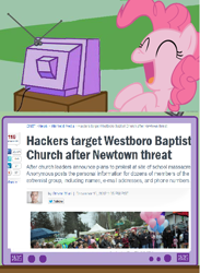 Size: 440x600 | Tagged: safe, pinkie pie, pony, anonymous, exploitable meme, justice, meme, religion, tv meme, westboro baptist church