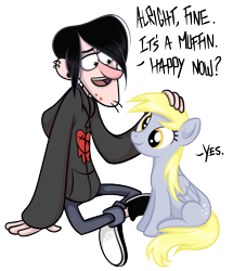 Size: 678x788 | Tagged: safe, artist:tenaflyviper, derpy hooves, human, pegasus, pony, crossover, duo, gravity falls, robbie v., simple background, smiling, the inconveniencing, transparent background