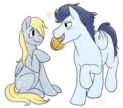 Size: 1091x962 | Tagged: safe, artist:cartoonlion, derpy hooves, soarin', pegasus, pony, derpin', female, male, mare, muffin, shipping, straight