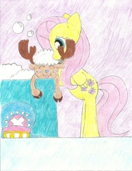 Size: 785x1018 | Tagged: safe, fluttershy, pegasus, pony, female, mare, one piece, pink mane, tony tony chopper, yellow coat