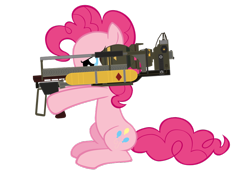 Size: 900x642 | Tagged: safe, artist:metadragonart, pinkie pie, earth pony, pony, atomic bomb, crossover, fallout, fat boy, fat man, female, gun, mini nuke, nuclear weapon, xk-class end-of-the-world scenario