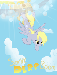 Size: 1000x1333 | Tagged: safe, artist:abductionfromabove, derpy hooves, pegasus, pony, bubble, cloud, cloudy, female, flying, mare, sky, solo, sonic boom, sonic rainboom, sonic xboom