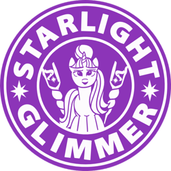 Size: 600x600 | Tagged: safe, starlight glimmer, pony, unicorn, female, logo, looking at you, mare, parody, simple background, solo, starbucks, text, transparent background