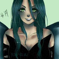 Size: 1700x1700 | Tagged: safe, artist:kinga555xd, queen chrysalis, human, fangs, grin, humanized, looking at you, smiling, solo