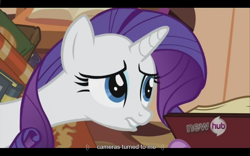 Size: 1024x640 | Tagged: safe, screencap, rarity, pony, unicorn, magic duel, hub logo, youtube caption