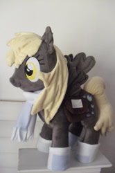 Size: 424x639 | Tagged: safe, artist:justwanttosew, derpy hooves, pegasus, pony, boots, clothes, female, irl, mailbag, mare, photo, plushie, scarf, solo