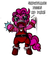 Size: 1460x1800 | Tagged: safe, artist:darkone10, pinkie pie, earth pony, pony, atop the fourth wall, crossover, snowflame, snowflame feels no pain!