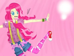 Size: 900x675 | Tagged: safe, artist:matsudairatouko, pinkie pie, clothes, converse, humanized, jumping, shoes