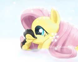 Size: 1892x1508 | Tagged: safe, artist:zymonasyh, fluttershy, pegasus, pony, crossover, cute, cyndaquil, daaaaaaaaaaaw, duo, eyes closed, hug, nuzzling, pokémon, prone, smiling, snow, snowfall