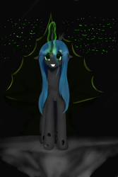 Size: 1000x1500 | Tagged: safe, artist:ruanshi, queen chrysalis, changeling, changeling queen, female, horn, throne