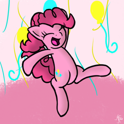 Size: 512x512 | Tagged: safe, pinkie pie, earth pony, pony, balloon, female, happy, jumping, mare, pink coat, pink mane