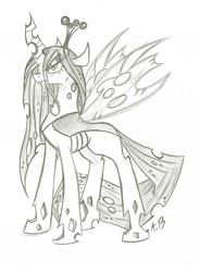 Size: 1332x1813 | Tagged: safe, artist:rossmaniteanzu, queen chrysalis, changeling, changeling queen, female, solo, traditional art