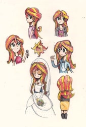 Size: 2168x3192 | Tagged: safe, artist:ilacavgbmjc, sunset shimmer, equestria girls, rainbow rocks, clothes, dress, female, simple background, traditional art, wedding dress, white background