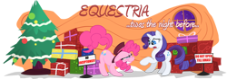 Size: 1000x350 | Tagged: safe, pinkie pie, rarity, earth pony, pony, unicorn, banner, christmas, equestria daily, present