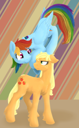 Size: 2000x3200 | Tagged: safe, artist:geomancing, derpibooru import, applejack, rainbow dash, earth pony, pegasus, pony, perch