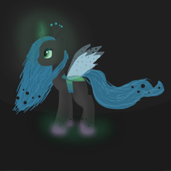 Size: 1200x1200 | Tagged: safe, artist:bobisia, queen chrysalis, changeling, changeling queen, glowing horn, simple background, solo