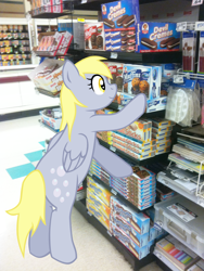 Size: 928x1236 | Tagged: safe, artist:ludiculouspegasus, derpy hooves, pony, irl, muffin, photo, ponies in real life, shopping, vector