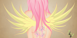 Size: 5616x2800 | Tagged: safe, artist:winterrrr, fluttershy, alternative cutie mark placement, humanized, solo, winged humanization