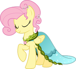 Size: 1600x1450 | Tagged: safe, artist:hourglass-vectors, fluttershy, pegasus, pony, alternate hairstyle, clothes, dress, journey of the spark, simple background, solo, transparent background, vector