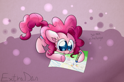 Size: 1024x683 | Tagged: safe, artist:extradan, pinkie pie, earth pony, pony, drawing, female, mare, pink coat, pink mane, pinkiedraw