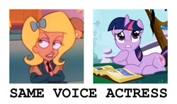 Size: 950x560 | Tagged: safe, derpibooru import, twilight sparkle, beetlejuice, claire brewster, exploitable meme, meme, meta, same voice actor, tara strong