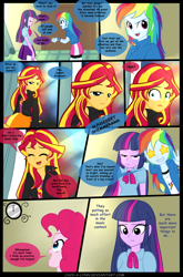 Size: 900x1360 | Tagged: safe, artist:jacky-bunny, applejack, fluttershy, pinkie pie, rainbow dash, rarity, sunset shimmer, twilight sparkle, twilight sparkle (alicorn), alicorn, equestria girls, rainbow rocks, comic, magic of the sirens, mane six, prank, twilight snapple