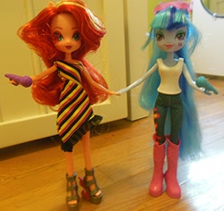 Size: 3576x3376 | Tagged: safe, sonata dusk, sunset shimmer, equestria girls, rainbow rocks, alternate costumes, doll, irl, merchandise, photo