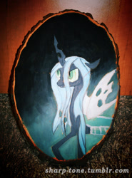 Size: 934x1263 | Tagged: safe, artist:sharp tone, queen chrysalis, changeling, changeling queen, craft, handmade, painted, sculpture, traditional art, wood, woodwork
