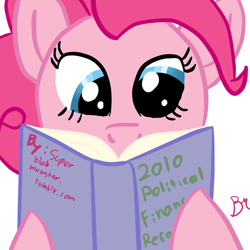 Size: 1000x1000 | Tagged: safe, artist:superblobmonster, pinkie pie, earth pony, pony, 30 minute art challenge, book, female, mare, pink coat, pink mane