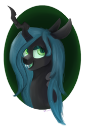 Size: 1024x1509 | Tagged: safe, artist:sprinkledashyt, queen chrysalis, changeling, changeling queen, bust, female, open mouth, portrait, smiling, solo