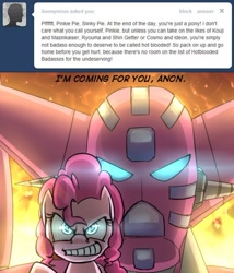 Size: 500x583 | Tagged: safe, artist:uc77, pinkie pie, earth pony, pony, ask, ask hotblooded pinkie, getter robo, glowing eyes, grin, hotblooded pinkie pie, smiling, tumblr