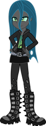 Size: 3902x10442 | Tagged: dead source, safe, artist:pink1ejack, queen chrysalis, changeling, changeling queen, equestria girls, absurd resolution, belt, boots, clothes, equestria girls-ified, female, jacket, leather, leather jacket, leggings, miniskirt, pantyhose, ripped pantyhose, simple background, skirt, solo, transparent background, younger