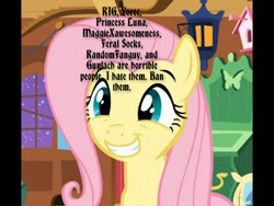 Size: 600x450 | Tagged: safe, fluttershy, pegasus, pony, female, hate, mare, meta, pink mane, yellow coat