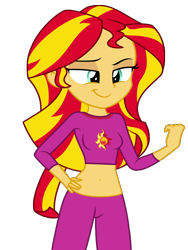 Size: 3001x3989 | Tagged: safe, artist:discorded, artist:ponyalfonso, edit, sunset shimmer, equestria girls, rainbow rocks, belly button, clothes, fist pump, hand on hip, high res, midriff, pajamas, show accurate, simple background, transparent background, vector, vector edit