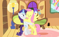 Size: 5600x3500 | Tagged: safe, artist:replaymasteroftime, fluttershy, rarity, pegasus, pony, unicorn, fanfic:green, blushing, fanfic art, female, flarity, kissing, lesbian, rose, shipping, surprise kiss, surprised