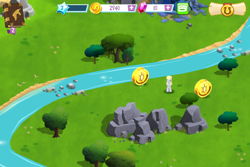 Size: 960x640 | Tagged: safe, screencap, derpy hooves, pegasus, pony, coin, female, game screencap, gameloft, mare, river