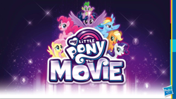 Size: 1136x640 | Tagged: safe, derpibooru import, applejack, fluttershy, pinkie pie, rainbow dash, rarity, spike, twilight sparkle, twilight sparkle (alicorn), alicorn, dragon, earth pony, pegasus, pony, unicorn, my little pony: the movie, hasbro logo, mane seven, mane six