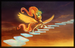 Size: 1600x1021 | Tagged: safe, artist:cosmicunicorn, sunset shimmer, alicorn, pony, alicornified, crying, race swap, shimmercorn, solo, stairs, sunset