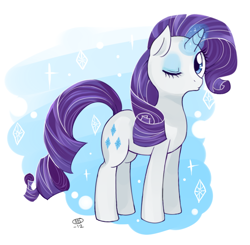 Size: 690x675 | Tagged: safe, artist:milk4ppl, rarity, pony, unicorn, glowing horn, solo, wink