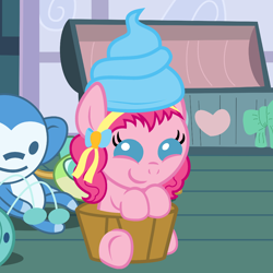 Size: 2000x2000 | Tagged: safe, artist:beavernator, pinkie pie, pony, baby, baby pie, baby pony, cupcake, cute, foal