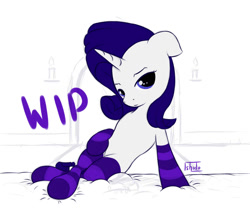 Size: 1000x830 | Tagged: safe, artist:icefairy64, rarity, pony, unicorn, clothes, socks, solo, striped socks, wip