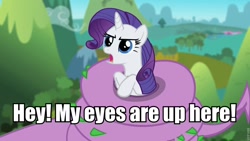 Size: 960x540 | Tagged: safe, edit, edited screencap, screencap, rarity, spike, dragon, pony, unicorn, secret of my excess, caption, cute, female, feminism, mare, raribetes, roflbot, spikezilla