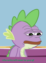 Size: 510x694 | Tagged: safe, rarity, spike, barely pony related, feels bad man, greentext, no gf, pepe the frog, text, tfw, tfw no gf