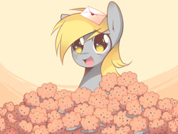 Size: 900x675 | Tagged: safe, artist:pekou, derpy hooves, pegasus, pony, female, letter, mare, muffin, solo, that pony sure does love muffins