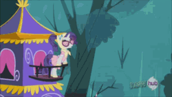 Size: 576x324 | Tagged: safe, rarity, sweetie belle, pony, unicorn, sleepless in ponyville, animated, camping outfit, hub logo, tent