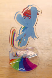 Size: 667x1000 | Tagged: safe, artist:1trick, derpibooru import, rainbow dash, pegasus, pony, acrylic plastic, acrylic standee, flying, looking away, rainbow trail, solo, spread wings, standee, wings