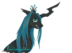 Size: 1024x759 | Tagged: dead source, safe, artist:leechetious, queen chrysalis, changeling, changeling queen, female, profile, signature, simple background, snarling, solo, transparent background