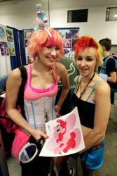 Size: 234x350 | Tagged: safe, derpibooru import, pinkie pie, rainbow dash, human, cosplay, irl, irl human, photo