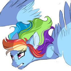 Size: 2000x2000 | Tagged: safe, artist:scarletskitty12, derpibooru import, rainbow dash, pegasus, pony, female, flying, mare, serious, serious face, simple background, solo, white background