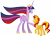 Size: 3187x2267 | Tagged: safe, artist:kaylathehedgehog, sunset shimmer, twilight sparkle, twilight sparkle (alicorn), alicorn, pony, alicornified, duo, ethereal mane, female, gradient mane, mare, older, older twilight, race swap, shimmercorn, simple background, transparent background, ultimate twilight, vector